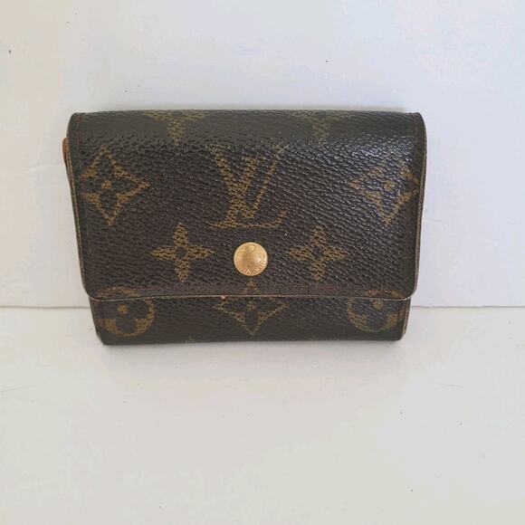 Louis Vuitton LV Micro Brown Folding Monogram Leather Card Wallet Small Authenti